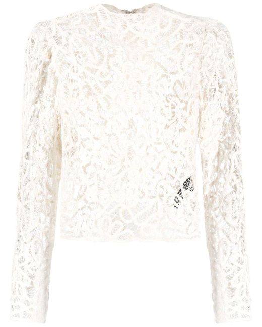 Isabel Marant Natural Neline Lace Long-sleeve Top