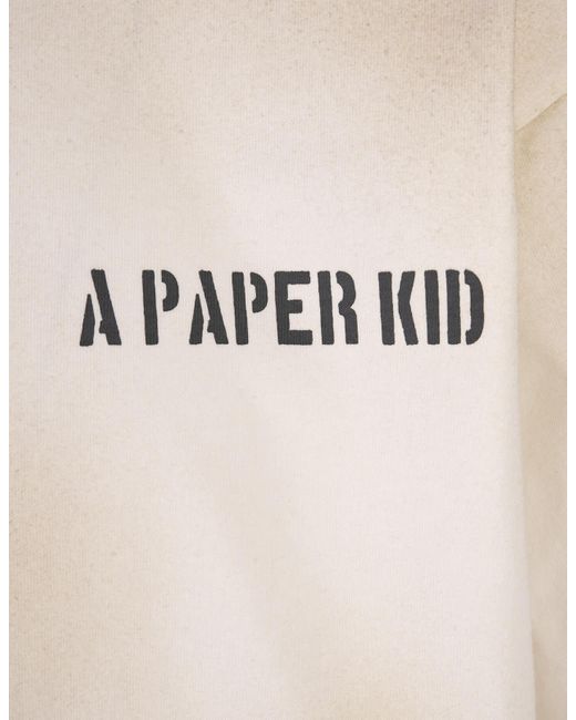 A PAPER KID White T-Shirt With Washed Effect And Prints