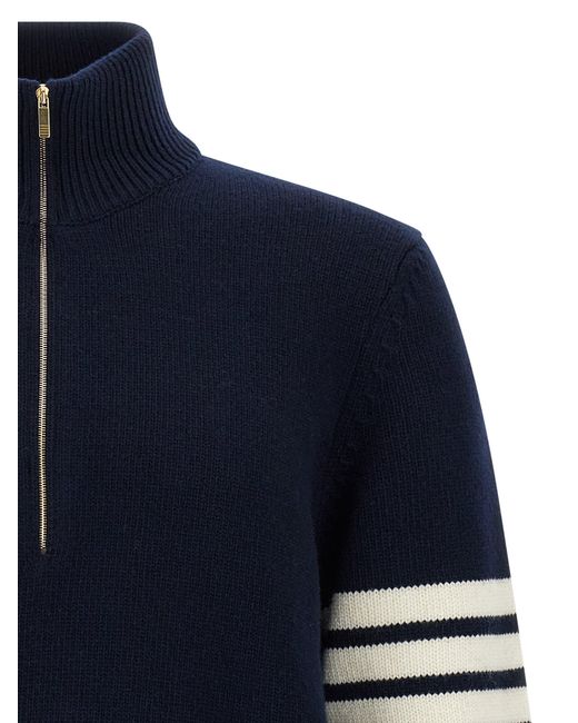 Thom Browne Blue 4Bar Half Zip Sweater for men