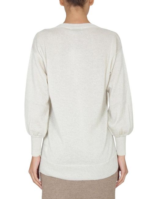 Fabiana Filippi White V-Neck Jersey With Ribbed Collar Viscose Jumpers