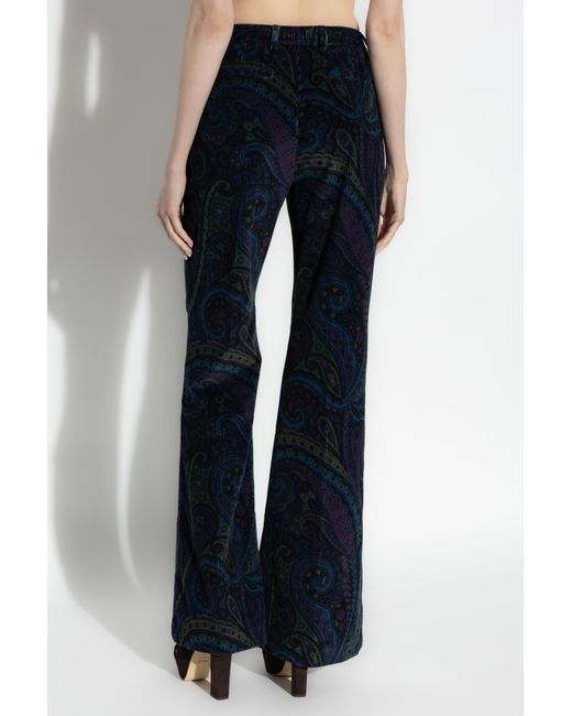 Etro Blue Corduroy Pants With Flared Legs