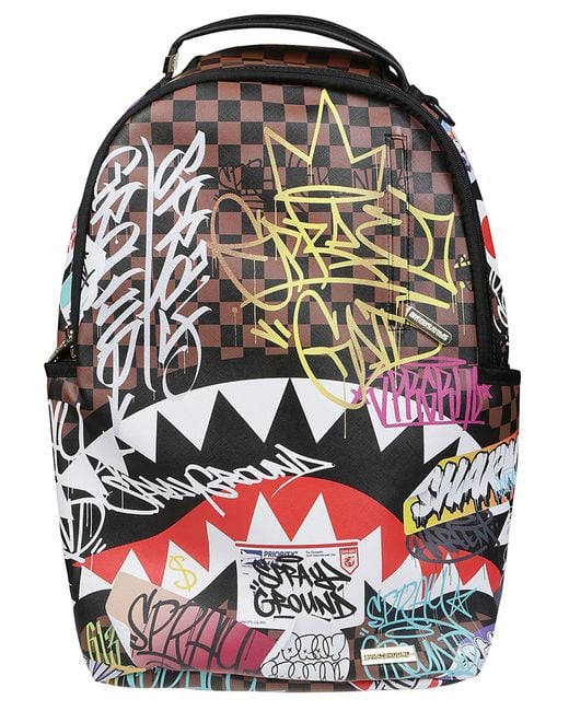 Sprayground Black Tagged Up Sharks In Paris Backpack for men