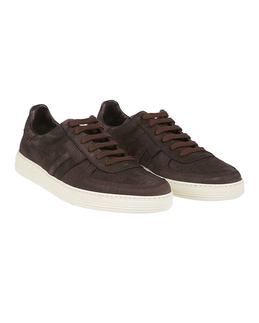 Tom Ford Brown Radcliffe Crocodile-Effect Nubuck Low Top Sneakers for men