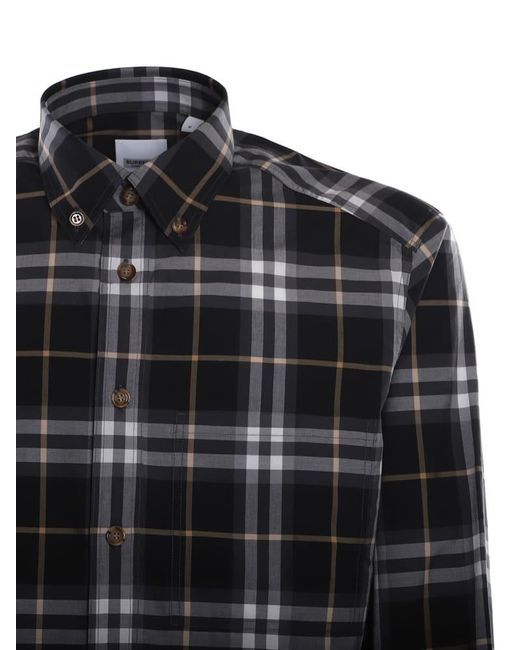 Burberry Cotton Shirt With All-over Tartan Motif in Gray for Men 