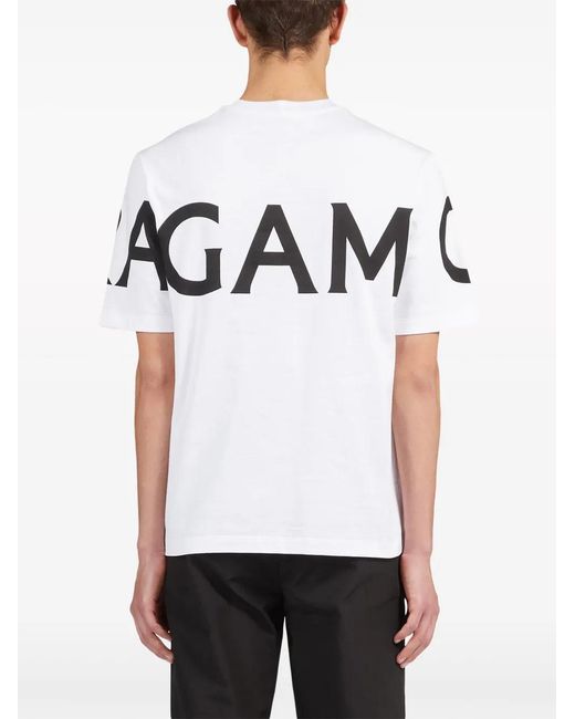 Ferragamo White Cotton T-Shirt With All-Over Logo Print for men