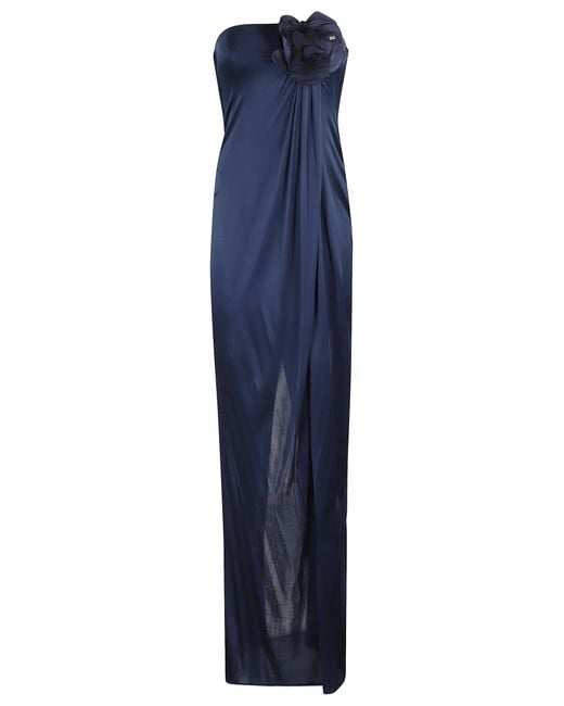 パーティードレス Elisabetta Franchi Draped Evening Dress With 3D Flower Elisabetta Franchi Draped Evening Dress With 3D Flower