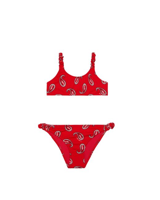 Mc2 Saint Barth Red Girl Bralette Bikini With Paisley Print