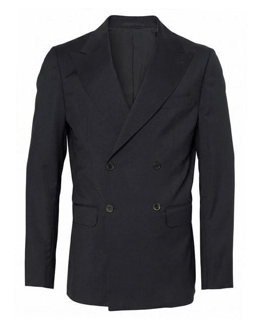 Low Brand Blue Regular-Fit Wool Double-Breasted Blazer With Peak Lapel And Central Back Slit for men