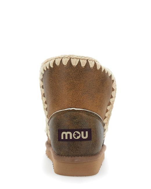 Mou Brown Eskimo Ankle Boots With Crochet Details And Logo Patch On The Rear