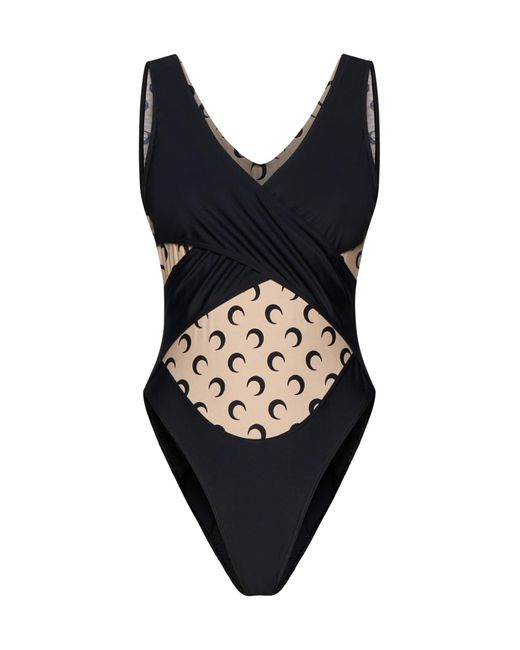 MARINE SERRE Black Regenerated Jersey Swimsuit