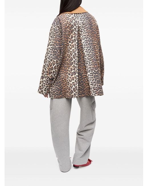 Ganni Brown Canvas Midi Leopard Print Jacket