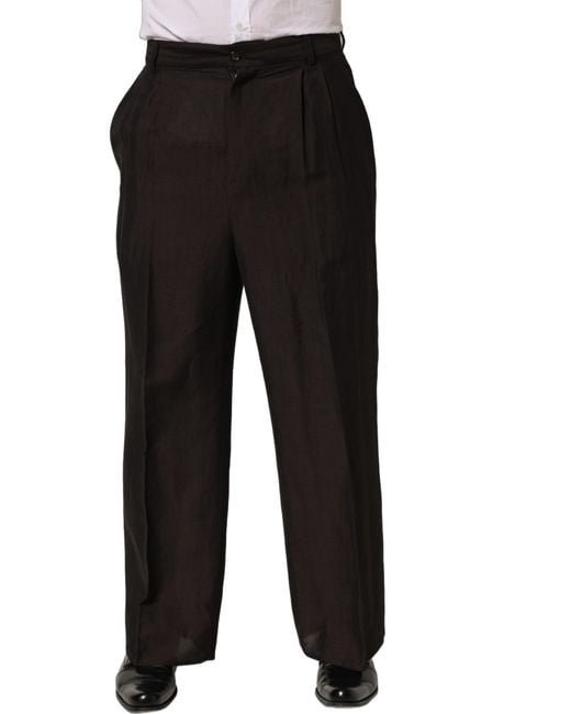 Dolce & Gabbana Black Linen Straight Dress Trouser Pants Viscose for men