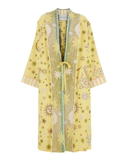 Forte Forte Yellow Robe Coat With Sun And Moon Embroideries And Print