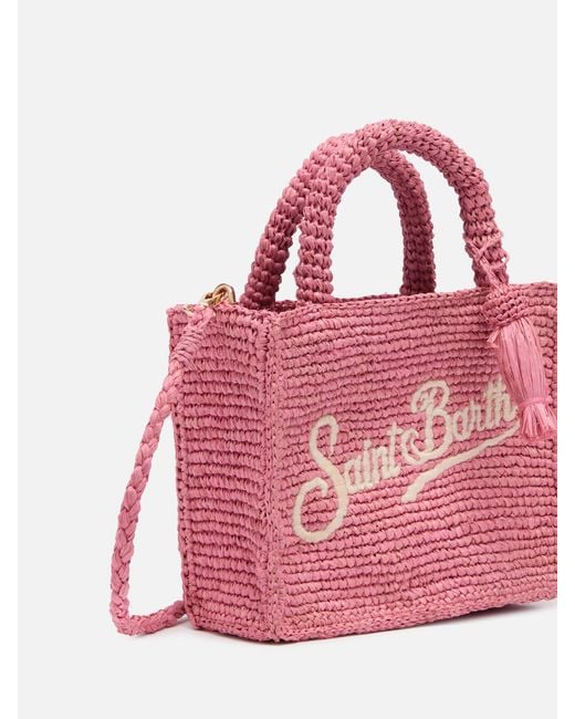 Mc2 Saint Barth Pink Mini Vanity Raffia Bag With Saint Barth Embroidery
