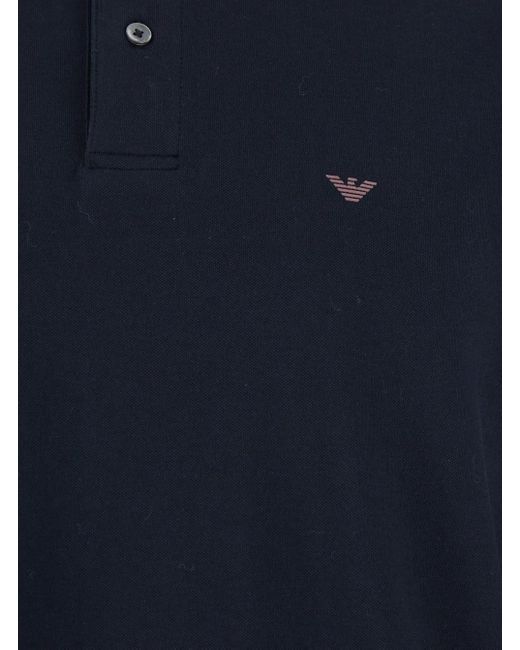 Emporio Armani Blue Long Sleeve Polo Shirt With Logo Embroidery for men