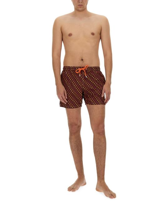 Mc2 Saint Barth Red Boxer Swimsuit With Print for men