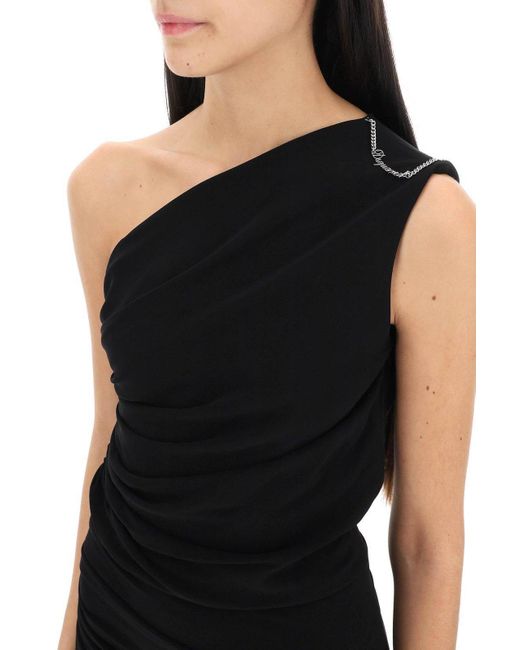 DSquared² Black Ruched One Shoulder Chain Link Detailed Dress