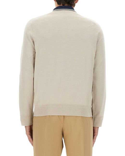Paul Smith White Shirt With Embroidered Logo Merino Wool Jumpers for men