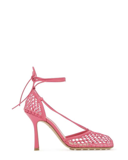 Bottega Veneta Pink Stretch Lace-Up Sandals