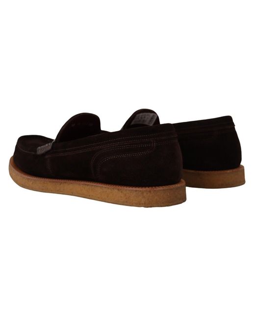 Dolce & Gabbana Black Elegant Suede Crocodile Loafers for men