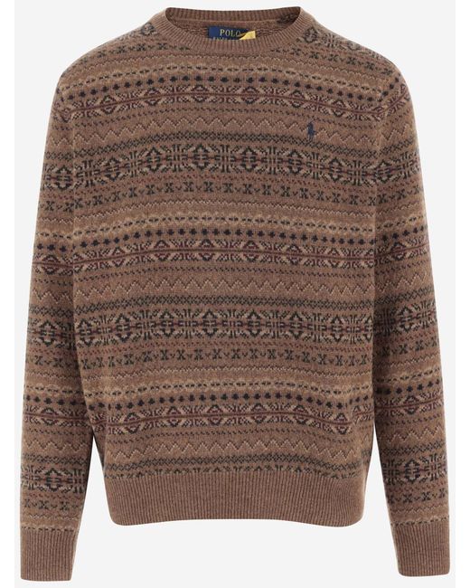 Ralph Lauren Wool Sweater With Geometric Pattern in Brown for Men Lyst UK