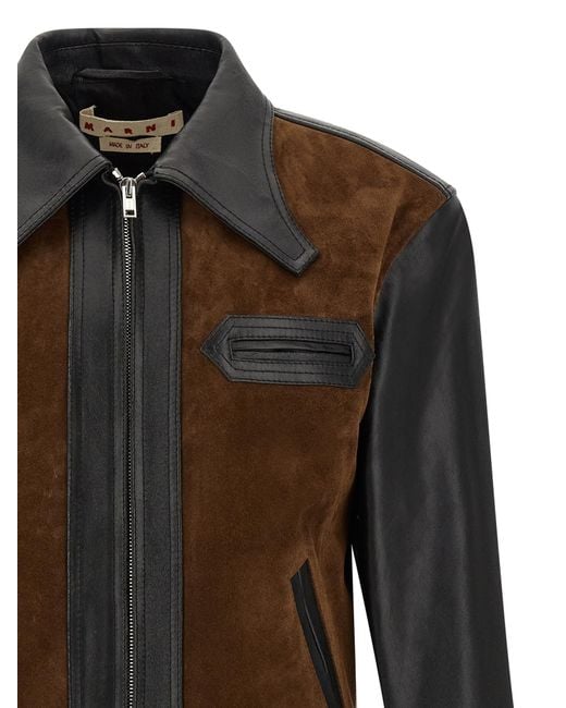 Marni Brown Leather Jacket for men