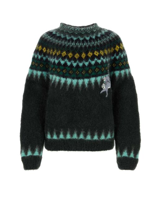 Loewe Green + Suna Fujita Fair Isle Embroidered Mohair-blend Sweater