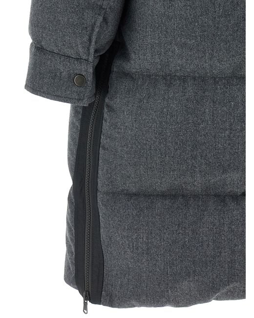Brunello Cucinelli Gray Shiny Zipper Pull Long Down Jacket