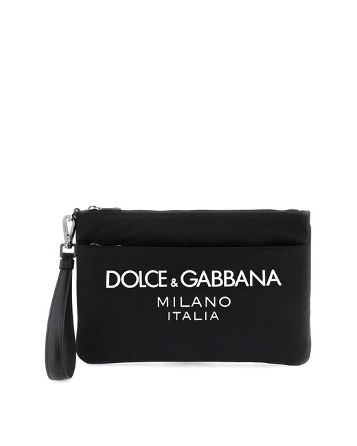 Dolce & Gabbana Black Nylon Pouch With Rubberized Logo for men
