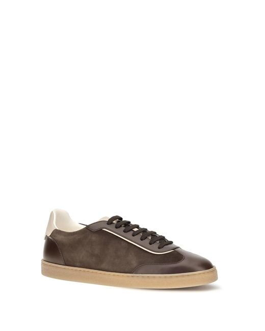 Brunello Cucinelli Brown Leather Sneakers With Suede Details for men