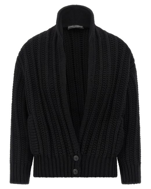 Dolce & Gabbana Black Coarse Wool Cardigan Sweaters And Cardigans