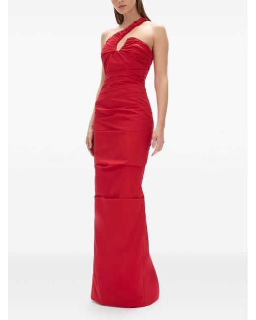 Rachel Gilbert Freda Stretch Paper Taffeta Long One-Shoulder Dress With Curved U-Shaped Bust Line