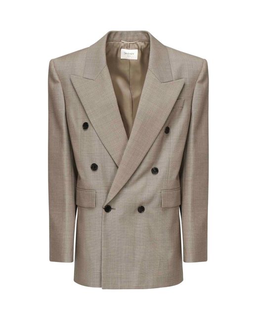 Saint Laurent Gray Double-Breasted Wool Jacket