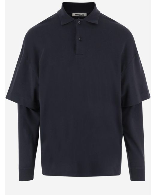 DARKPARK Blue Long-Sleeved Cotton Polo Shirt for men