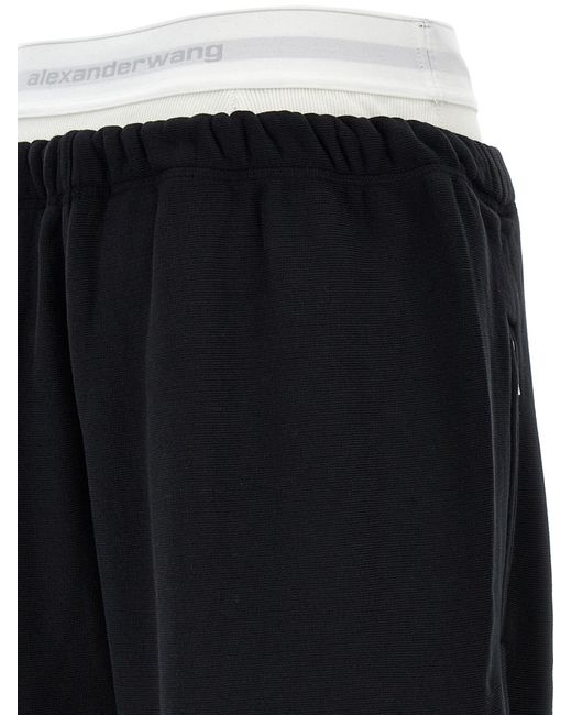 T By Alexander Wang Black Wide Leg W/ Logo Elastic Exposed Brief' Joggers