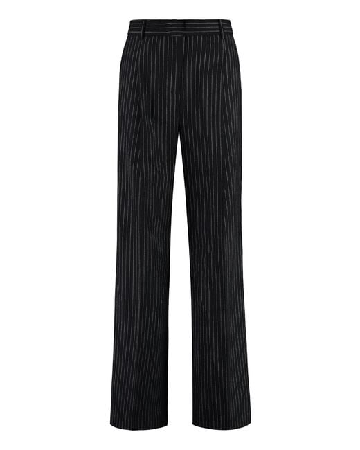 MICHAEL Michael Kors Black Wool Blend Pin-Striped Trousers Wide-Leg