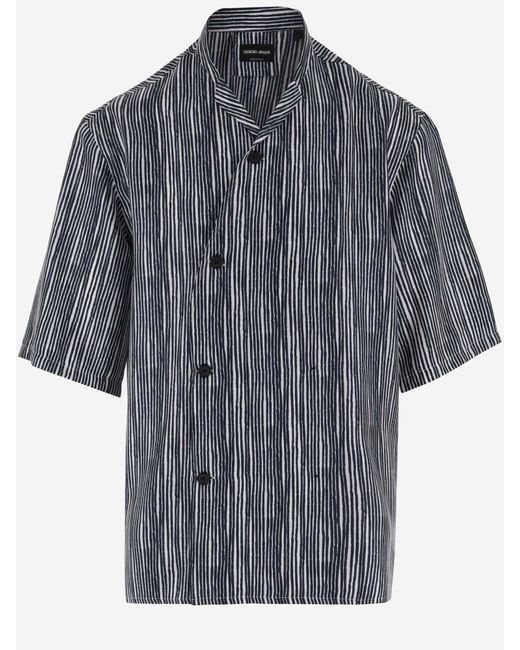 Giorgio Armani Gray Silk Shirt With Striped Pattern for men