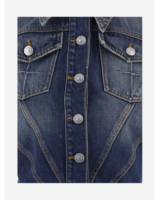 MATIERES FECALES Blue Jacket With Fringed Details Cotton