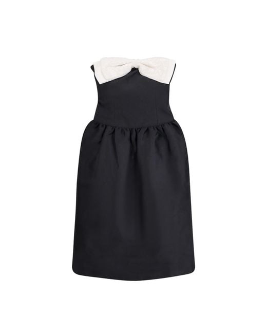 Self-Portrait Black Taffeta Contrast Bow Midi' Dress