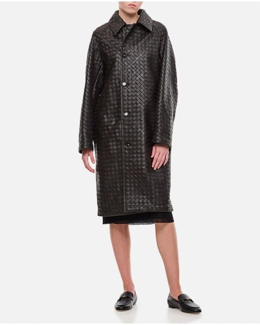 Bottega Veneta Black Handmade Unlined Woven Leather Coat