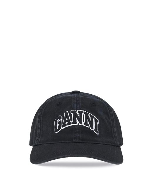 Ganni White Embroidered Logo Baseball Cap Cotton Hat