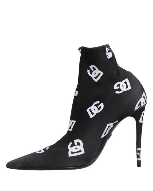 Dolce & Gabbana Black Logo Stretch Heels Ankle Boots Shoes Elastane Polyester