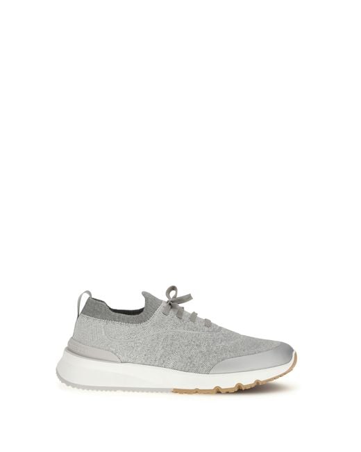 Brunello Cucinelli White Techno Cotton Knit Sneakers Runners Upper: Cotton; Sole: Rubber for men