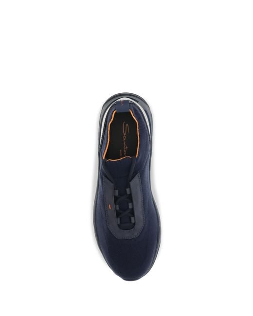 Santoni Blue Stretch Fabric Sneakers Upper: Fabric; Sole: Rubber for men
