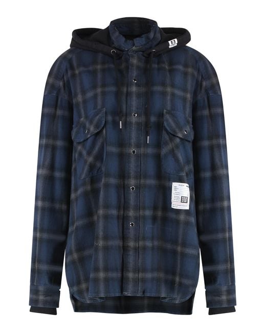 Maison Mihara Yasuhiro Blue Shirt Check Print Cotton for men