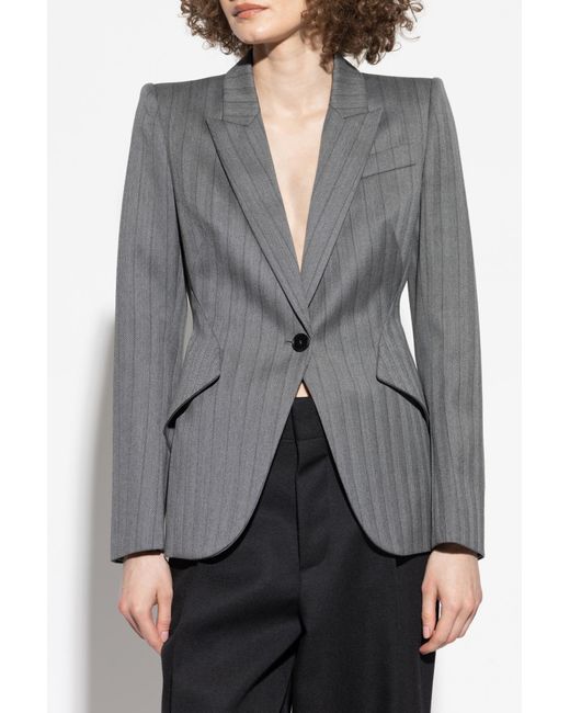 Alexander McQueen Gray Wool Blazer With Herringbone Pattern