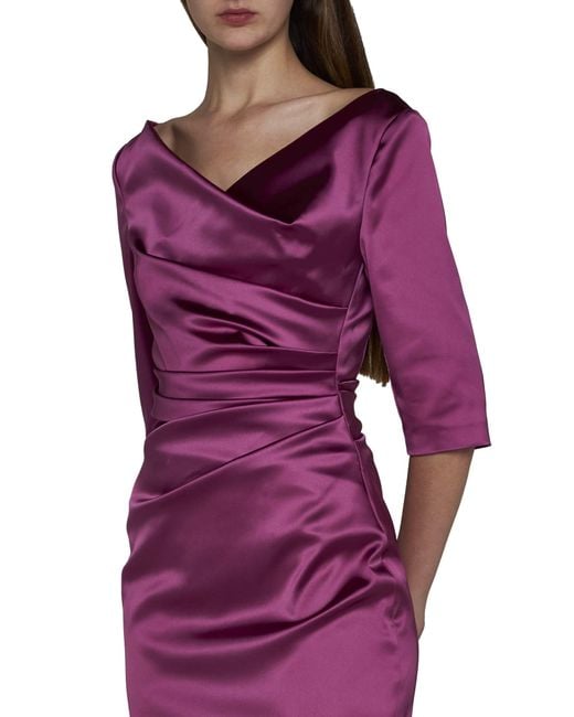 Talbot Runhof Purple Satin Cocktail Dress