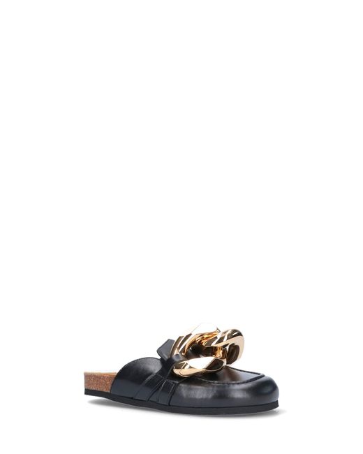 J.W. Anderson Black Leather Chain Loafer Mules