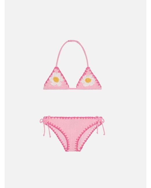 Mc2 Saint Barth Pink Girl Bikini With Embroidery