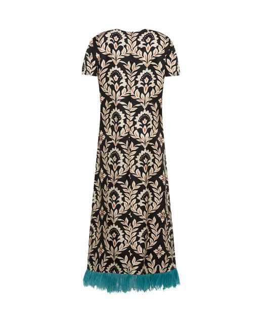 LaDoubleJ White Swing Feather-trimmed Printed Silk-twill Maxi Dress